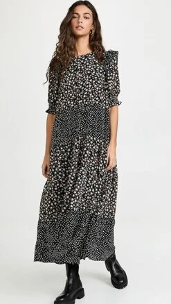 English Factory Floral & Dot Print Maxi Dress