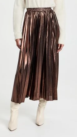 En Saison Pleated Metallic Midi Skirt