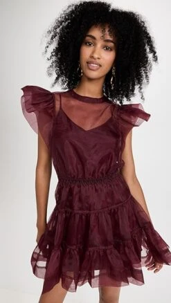SIMKHAI Monique Organza Ruffle Sleeve Mini Dress