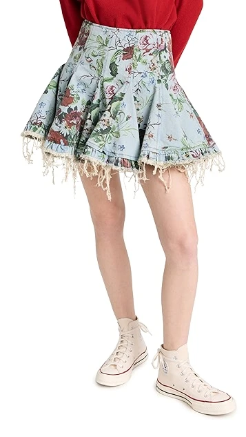Molly Goddard Floral Printed Denim Flared Mini Skirt 8 Molly Goddard Floral Printed Denim Flared Mini Skirt - Image 6