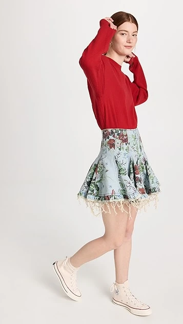 Molly Goddard Floral Printed Denim Flared Mini Skirt 6 Molly Goddard Floral Printed Denim Flared Mini Skirt - Image 4