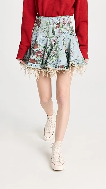 Molly Goddard Floral Printed Denim Flared Mini Skirt 3 Molly Goddard Floral Printed Denim Flared Mini Skirt