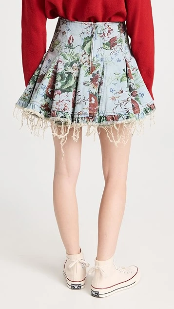 Molly Goddard Floral Printed Denim Flared Mini Skirt 4 Molly Goddard Floral Printed Denim Flared Mini Skirt - Image 2