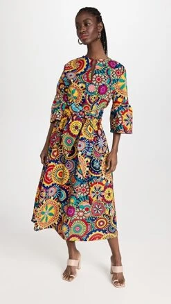 The Oula Company Tie Front Split Neck Caftan