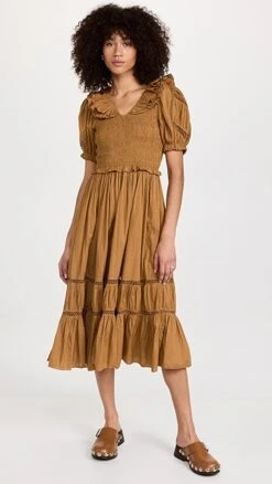 Sea Paco Solid Puff Sleeve Smocked Dress -Agolde Store seaaa217721776e 1668451435241 2 0. UX357 QL90