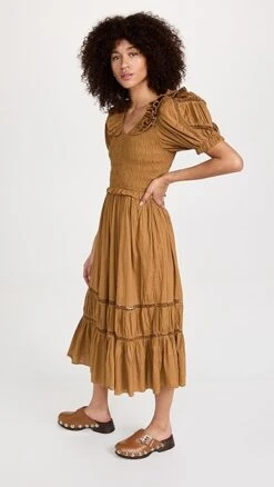 Sea Paco Solid Puff Sleeve Smocked Dress -Agolde Store seaaa217721776e 1668451435361 2 0. UX357 QL90