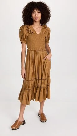 Sea Paco Solid Puff Sleeve Smocked Dress -Agolde Store seaaa217721776e 1668451436535 2 0. UX357 QL90