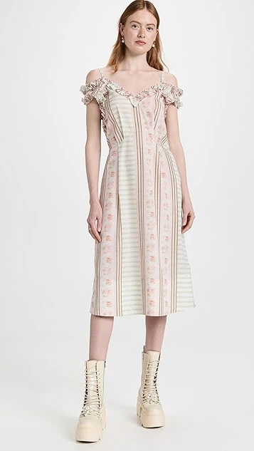 Simone Rocha Off Shoulder Sleeveless Midi Dress With Frill & Tie 6 Simone Rocha Off Shoulder Sleeveless Midi Dress With Frill & Tie - Image 4