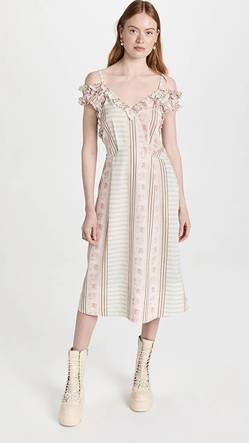 Simone Rocha Off Shoulder Sleeveless Midi Dress With Frill & Tie 3 Simone Rocha Off Shoulder Sleeveless Midi Dress With Frill & Tie